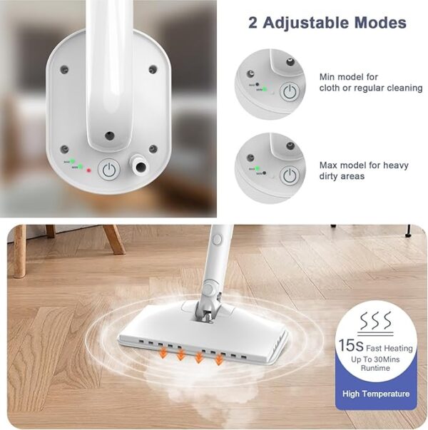 Steam Cleaner, 6 in1 Rotated Steam Mop Cleaner with 2 Modes, 2 Microfiber Pads, 400ML Removable Tank, 23FT Power Cable - Image 2