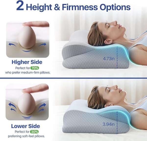 Memory Foam Neck Pillow - Ergonomic Contour Cervical Neck Pillow for Side Back Stomach Sleepers, 2-in-1 Orthopedic Neck Support Pillow with Cooling Pillowcase - Image 2