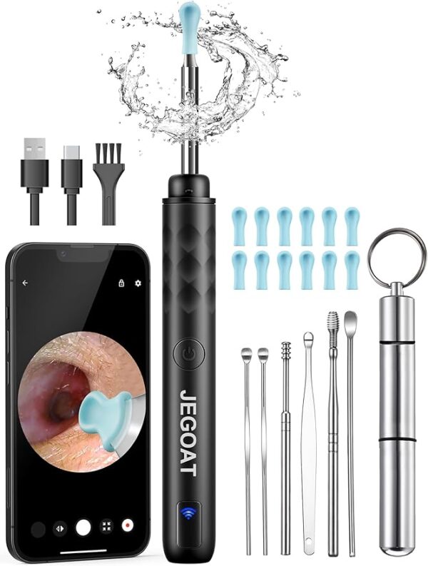 Ear Wax Removal Tool Camera, Ear Cleaner with Camera, Ear Scope, Earwax Removal Kit with Otoscope, Ear Canel Cleaning 6 LED Lights 12 Ear Pickers, 1296P HD Black