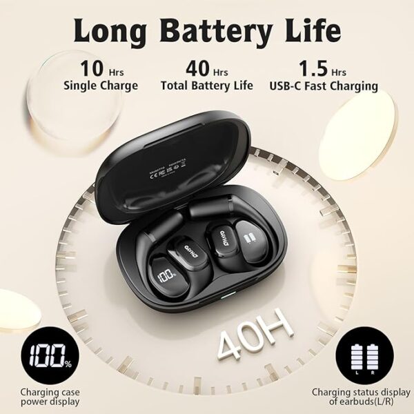 Open Ear Headphones,Over Ear Earbuds with Ergonomic Earhook,Bluetooth Headphones 5.4 with Smart Digital Display,40H Playtime,IPX6 Waterproof,Touch - Image 3