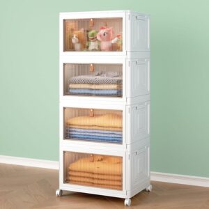 4 Tier Storage Bins with Lids, 23QT Stackable Closet Organizers and Storage with Wheels, Collapsible
