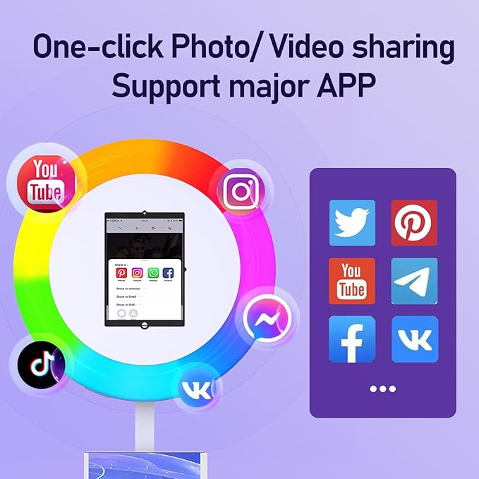 MWE Portable Photo Booth Machine Stand Compatible with Any Ipad with Software APP and Remote Control, RGB Ring Lights Music Sync, Free Custom Logo,Flight Case with Wheels (White, Light Box) - Image 3