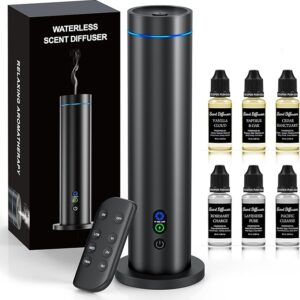 Waterless Diffuser, 1000 Sq.Ft Coverage, Essential Oil Diffuser with Tilt-Safe, Remote Control, Adjustable Mist Mode, Mood Lights Aromatherapy Diffuser for Home, Large Room, Office, Hotel, Black