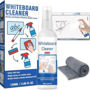 Whiteboard Cleaner, Low-Odor Dry Erase Board Cleaner with Cloth, White Board Cleaning Spray for Classroom, Home and Office Use,