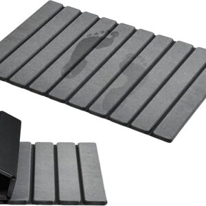 AWW Foldable Stone Bath Mat, Super Absorbent Diatomaceous Earth Mats, Non-Slip 23.6 x 15.5 Inch Quick Drying Mat, Compact and Easy to Store Bath Mats for Bathroom, Easy to Clean, Grey