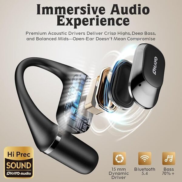 Open Ear Headphones,Over Ear Earbuds with Ergonomic Earhook,Bluetooth Headphones 5.4 with Smart Digital Display,40H Playtime,IPX6 Waterproof,Touch - Image 2