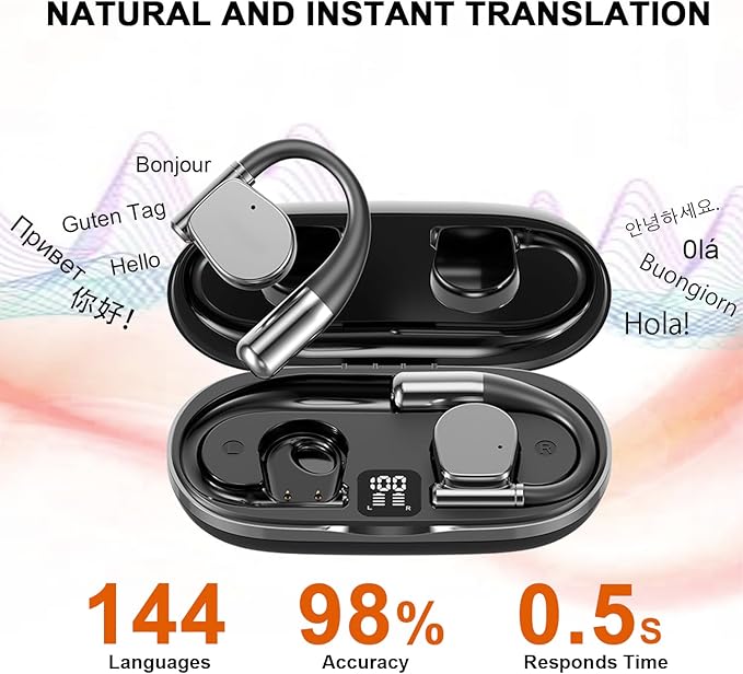 AI Translation Earbuds Real Time 144 Languages, 3-in-1 Open Ear Wireless Bluetooth Translator Earbuds, Audifonos Traductores - Image 2