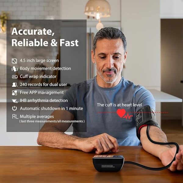 iHealth Accu Blood Pressure Monitor – 4.5" Large LCD, Clinically Accurate, Irregular Heartbeat Alert, Body & Cuff Detection, Bluetooth - Image 2