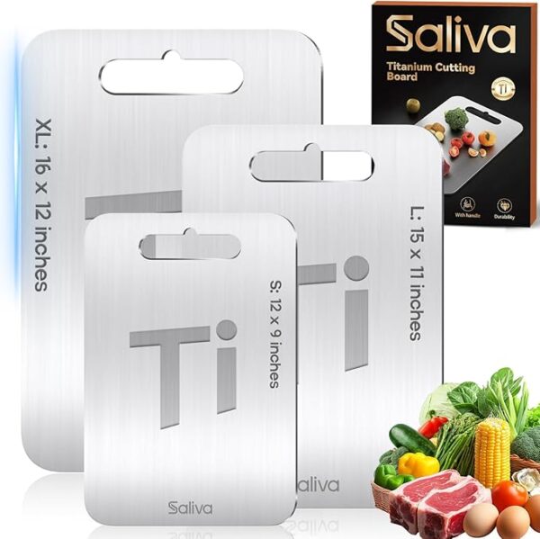 Saliva 3pcs Titanium Cutting Boards for Kitchen, Titanium Cutting Board Set of 3, Non Toxic Double Sided Food Grade, Dishwasher Safe, No Blunt Knife,