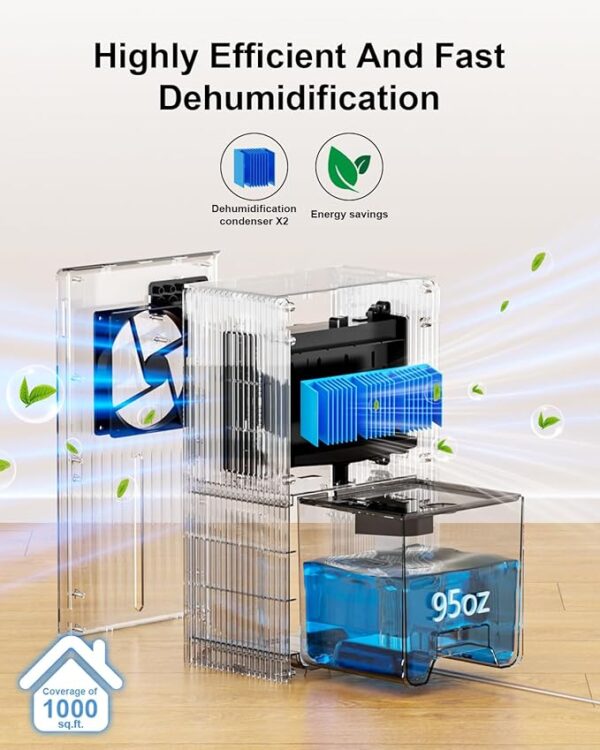 Dehumidifier for Home, 95 OZ Water Tank, (1000 sq.ft) Dehumidifiers for Bathroom Bedroom Basement RV with - Image 2