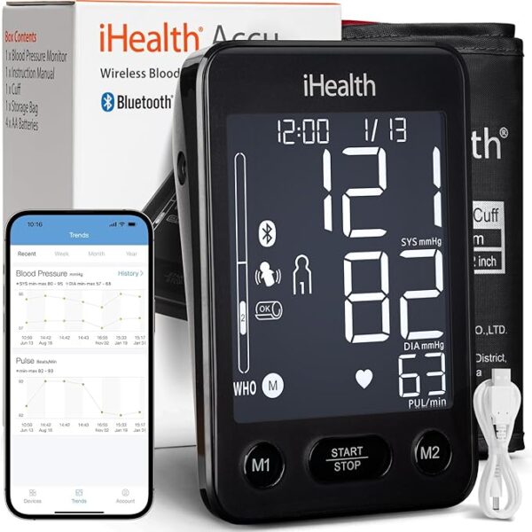 iHealth Accu Blood Pressure Monitor – 4.5" Large LCD, Clinically Accurate, Irregular Heartbeat Alert, Body & Cuff Detection, Bluetooth