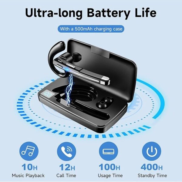 Bluetooth Headset V5.3,100 Hrs Talk Time Single-Ear Earphone, CVC8.0 Noise Cancelling Wireless Earbud, Business Earbud with 500 mAh Charging Case, Hands-Free - Image 2