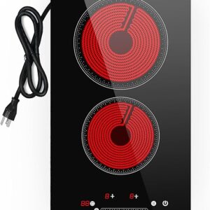 2 Burner Electric Cooktop, 12 Inch Electric Stove Top with 9 Power Levels, Touch Control, Timer, Child Lock and Residual Heat Warning, Ideal for Countertop & Built-In Use (110-120V