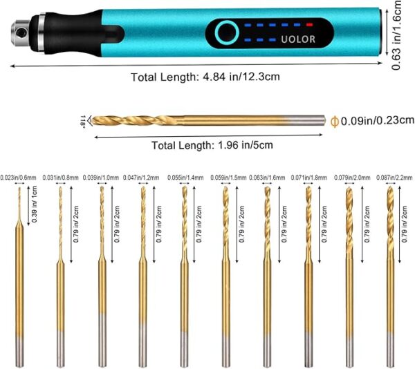 3-Speed Cordless Mini Drill Pen, Rechargeable DIY Electric Hand Drill with 10 Small Drill Bits, Micro Drill Set for Jewelry Making Stone Plastic Resin Keychains - Image 3
