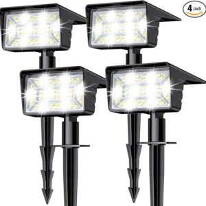 Solar Spot Lights Outdoor with 60 LED & Auto On/Off, 4 Pack Solar Lights Outdoor Waterproof IP68 with 3 Lighting Modes, 2-in-1 Solars Landscape Light for
