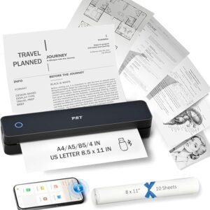 Inkless Portable Printer for Travel, Wireless Thermal Printer Support 8.5 x 11 Inch US Letter A4 B5, Bluetooth Mobile Printers with iOS, Android, Laptop for Home Use, Car, Office, School, Black