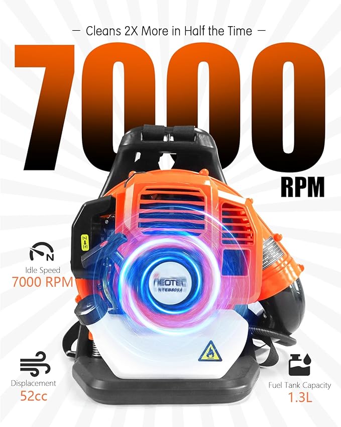 NEOTEC 52cc Gas Backpack Leaf Blower 2-Stroke Enginee 564 CFM 216 MPH,2-Cycle,Ergonomic Harness System,Low Vibration and - Image 3