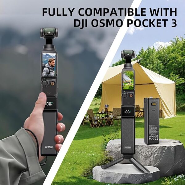 Battery Handle Compatible with DJI Osmo Pocket 3 Creator Combo, with Digital Screen Battery Handle Built-in 5000mAh Battery Fast Charging and Reserved 1/4”Thread - Image 3