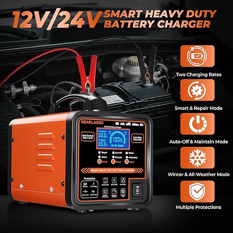 12V 24V Car Battery Charger Heavy Duty, 0-15A Automatic Battery Maintainer with Auto Shutoffs, Repair and Winter Mode, Smart Trickle Charger for Car Truck Motorcycle RV AGM Deep Cycle - Image 2