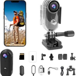 Li&Lu 4K Thumb Action Camera, Sports & Action Video Cameras Portable for Cycling, Motorcycle (with 64G-Card, Black)