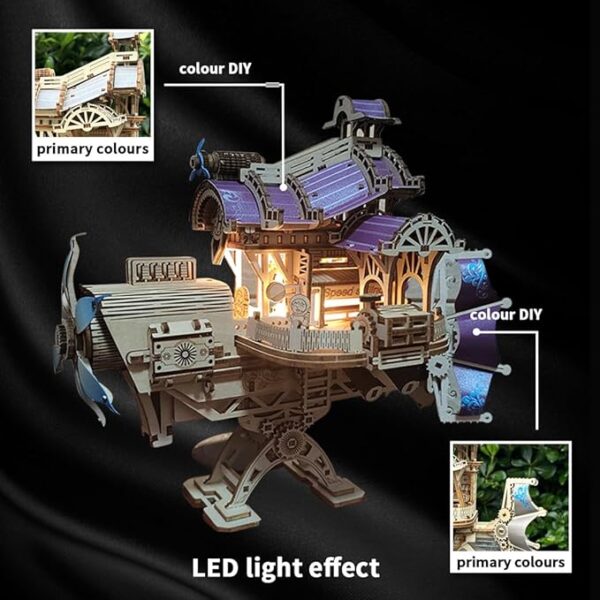 3D Wooden Cruiser Puzzle Kits, DIY Huiqiao Star Domain Speed Cruiser II Flyship Model, Stress Relief Wooden Puzzle Kits for Adults and Teens to Build (266+PCS) - Image 3