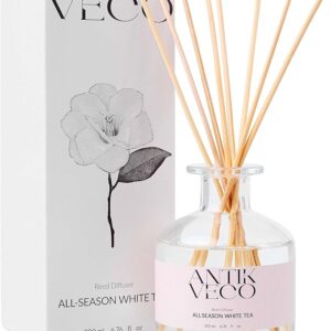 All-Season White Tea Diffuser – Home Fragrance Diffuser with 8 Rattan Sticks – Long Lasting, Fresh White Tea & Citrus Scent – Non-Toxic, Premium Air Freshener for Home or Office – 90 Days