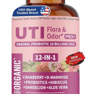 UTI Flora & Odor Pro+ for Intimate Freshness & Comfort Support with Cranberry, D-Mannose,