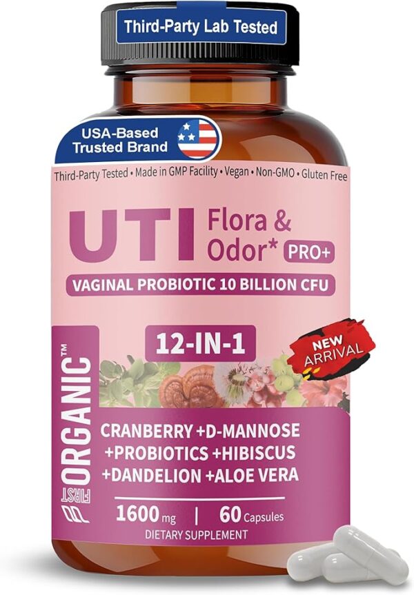 UTI Flora & Odor Pro+ for Intimate Freshness & Comfort Support with Cranberry, D-Mannose,