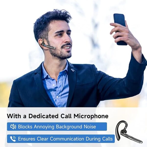 Bluetooth Headset V5.3,100 Hrs Talk Time Single-Ear Earphone, CVC8.0 Noise Cancelling Wireless Earbud, Business Earbud with 500 mAh Charging Case, Hands-Free - Image 3