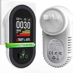 MOES Carbon Monoxide & Natural Gas Detector Plug in, 4 in 1 Temperature Humidity Sensor Built-in, Gas & CO Monitor Alarm Sound Warning for LPG/Propane