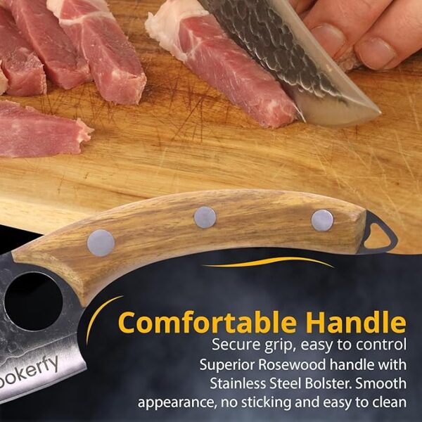 Japanese Style 6" Butcher Knife - Razor Sharp Chef Knife with Ergonomic Grip & Genuine Cowhide Leather Sheath - High Carbon 5cr15 Steel Blade with Rosewood - Image 3