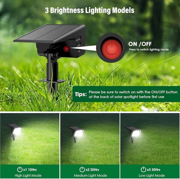 Solar Spot Lights Outdoor with 60 LED & Auto On/Off, 4 Pack Solar Lights Outdoor Waterproof IP68 with 3 Lighting Modes, 2-in-1 Solars Landscape Light for Outside, Garden, Yard(Cool White) - Image 3