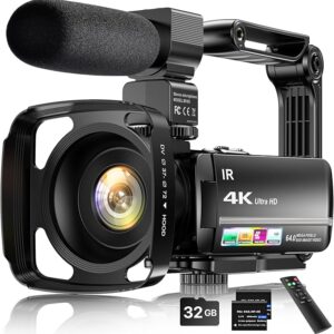 4K Video Camera Camcorder 64MP Vlogging Camera for YouTube 3.0" Touch Screen 18X Digital Zoom IR Night Vision with