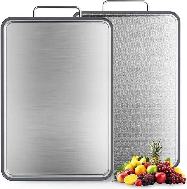 Double-Sided Stainless Steel Cutting Board for Kitchen, 19''×11.1'' Scratch-Resistant Cutting Board for Meat, Vegetables & Fruits,