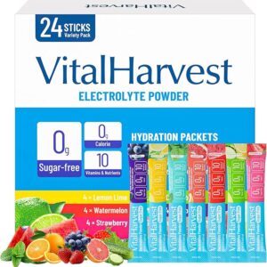 24 Sticks Electrolytes Powder Packets 7 Flavors Sugar Free Hydration Packets Liquid Daily IV Drink Mix, Low Sodium, Lemon Lime,
