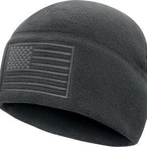 American Flag Fleece Watch Cap, Winter Warm Fleece Beanie, USA Army Military Tactical Beanie Hat, One Size, Grey