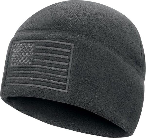 American Flag Fleece Watch Cap, Winter Warm Fleece Beanie, USA Army Military Tactical Beanie Hat, One Size, Grey