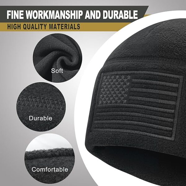 American Flag Fleece Watch Cap, Winter Warm Fleece Beanie, USA Army Military Tactical Beanie Hat, One Size, Grey - Image 3