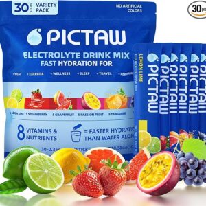 Electrolytes Powder Packets, Hydration Packets Variety 30 Stick Packs, Drink Mix Liquid Daily IV for Dehydration Relief Low Sugar/Vegan/Non-GMO 300g
