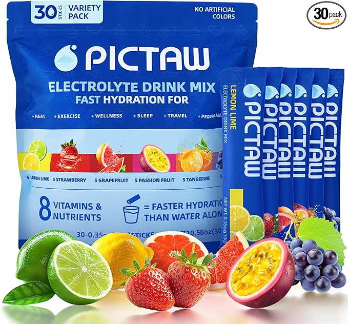 Electrolytes Powder Packets, Hydration Packets Variety 30 Stick Packs, Drink Mix Liquid Daily IV for Dehydration Relief Low Sugar/Vegan/Non-GMO 300g
