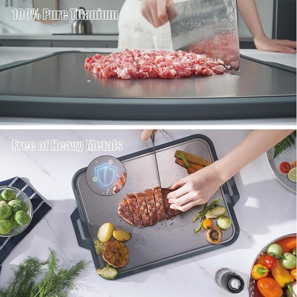 Titanium Cutting Board for Kitchen, Cutting Board Double Sided with Juice Groove, Food Grade Pure Titanium and Wood Fiber Composite, for Chopping Meat/Vegetables/Fruit Dishwasher Safe 16"×11" - Image 3
