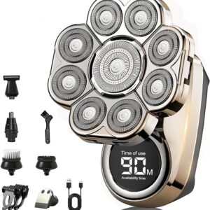 2025 New Bawldy 9.0 Shaver, Bawldy Pro Head Shaver, 9D Floating Blade Heads, Intelligent LED Display IPX7 Waterproof Wet Dry Shaving, Rechargeable Cordless Razor (1 Set Silver)