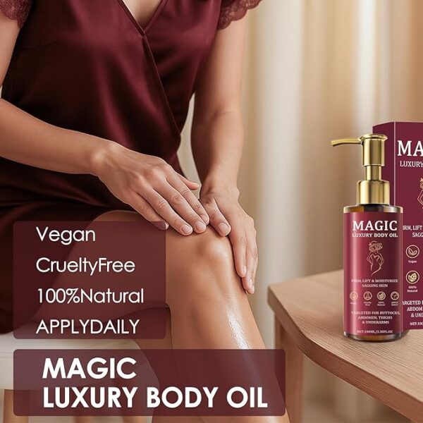 Magic Body Firming Oil, Luxury Body Oil for Crepe Skin, Skin Tightening & Moisturizing Serum with Vitamin E and Sweet Almond - Image 2