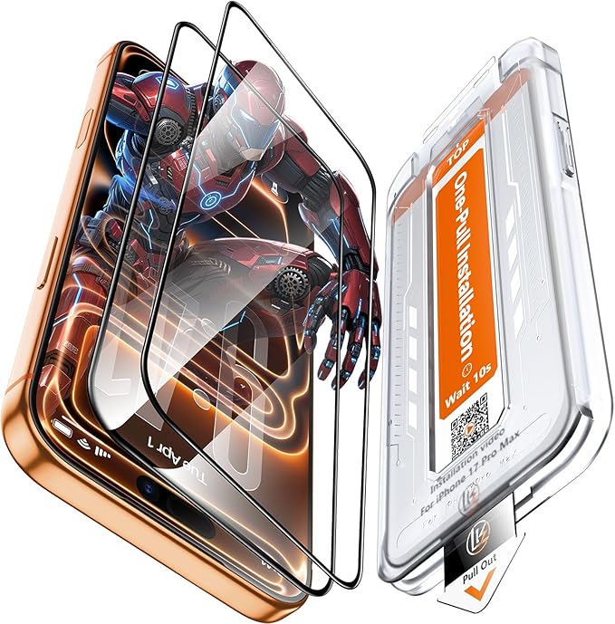 LK 2 Pack for iPhone 17 Pro Max Screen Protector Tempered Glass, Military Grade Shatterproof [Auto Dust-Elimination