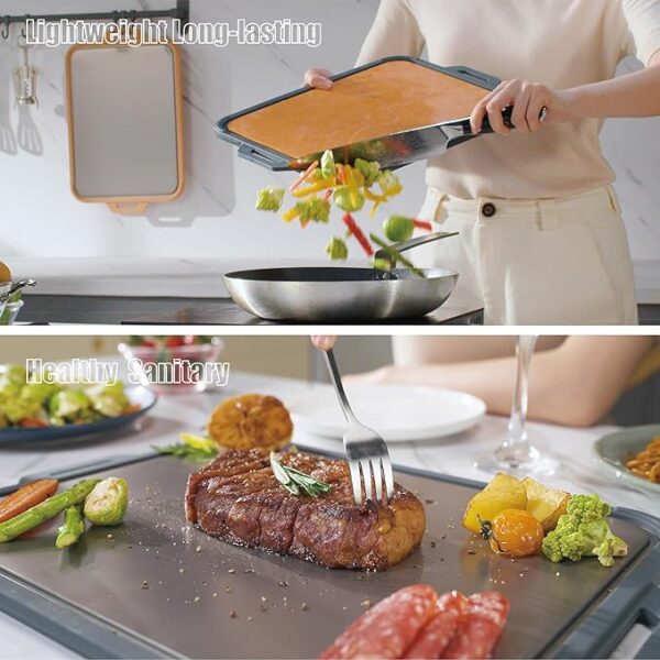 Titanium Cutting Board for Kitchen, Cutting Board Double Sided with Juice Groove, Food Grade Pure Titanium and Wood Fiber Composite, for Chopping Meat/Vegetables/Fruit Dishwasher Safe 16"×11" - Image 2