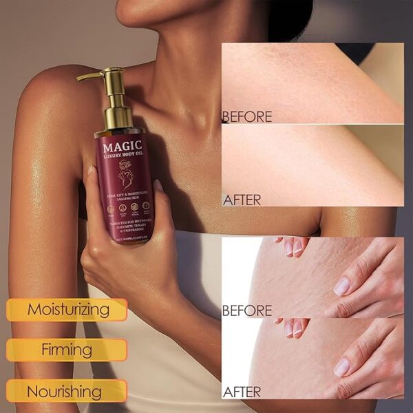 Magic Body Firming Oil, Luxury Body Oil for Crepe Skin, Skin Tightening & Moisturizing Serum with Vitamin E and Sweet Almond - Image 3