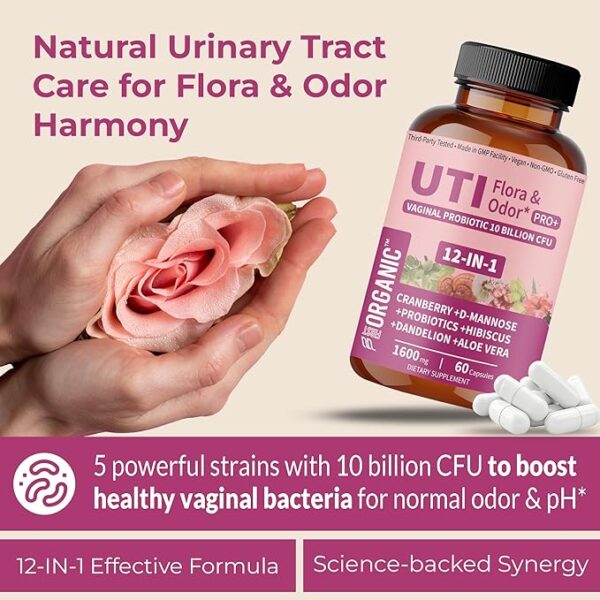 UTI Flora & Odor Pro+ for Intimate Freshness & Comfort Support with Cranberry, D-Mannose, - Image 3