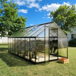8x16 FT Greenhouse for Outdoors, Polycarbonate Green House with Quick Setup Structure and Roof Vent, Aluminum Large Walk-in Greenhouse for Outside Garden Backyard, Black