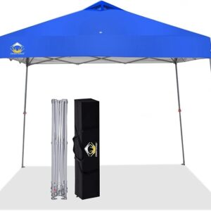CROWN SHADES 9x9 Pop Up Canopy Tent Slanted Legs for Added Stability - Beach Tent Sun Shelter for Outdoor Shades - Canopy with 11x11 Base, with Carry Bag, Blue