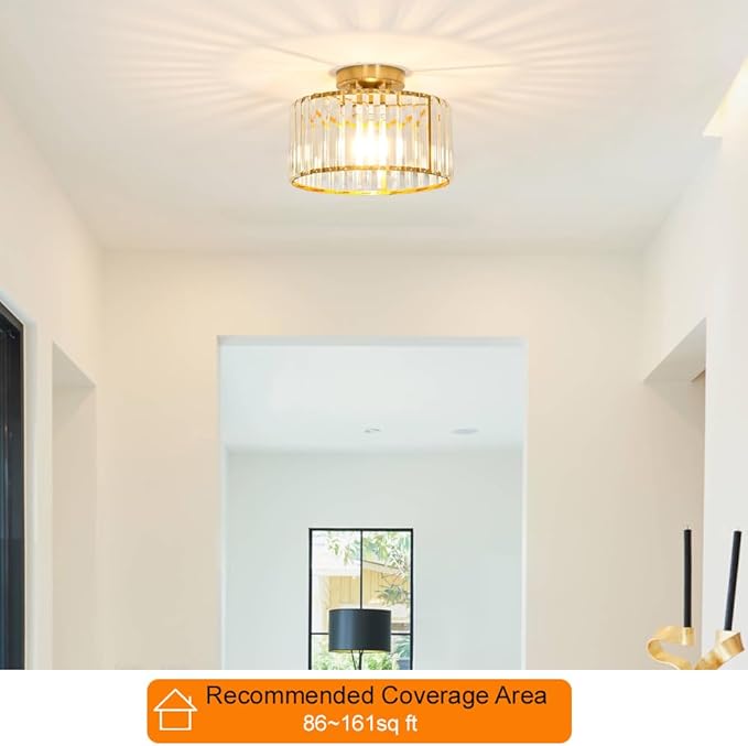 Crystal Ceiling Light Fixture, Modern Semi Flush Mount Ceiling Light, Gold Hallway Lighting Fixtures Chandelier for Kitchen, Close To Ceiling Light Fixtures for Entryway Bedroom, - Image 2